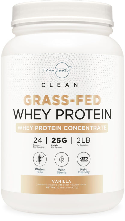 Type Zero Grass Fed Whey Protein Concentrate Powder (Vanilla, 2LBS) - Gluten Free 