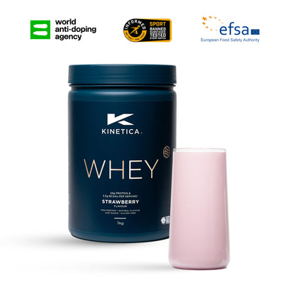 Kinetica Premium Whey Protein Powder | Grass Fed | Strawberry | 1kg | 33 Servings