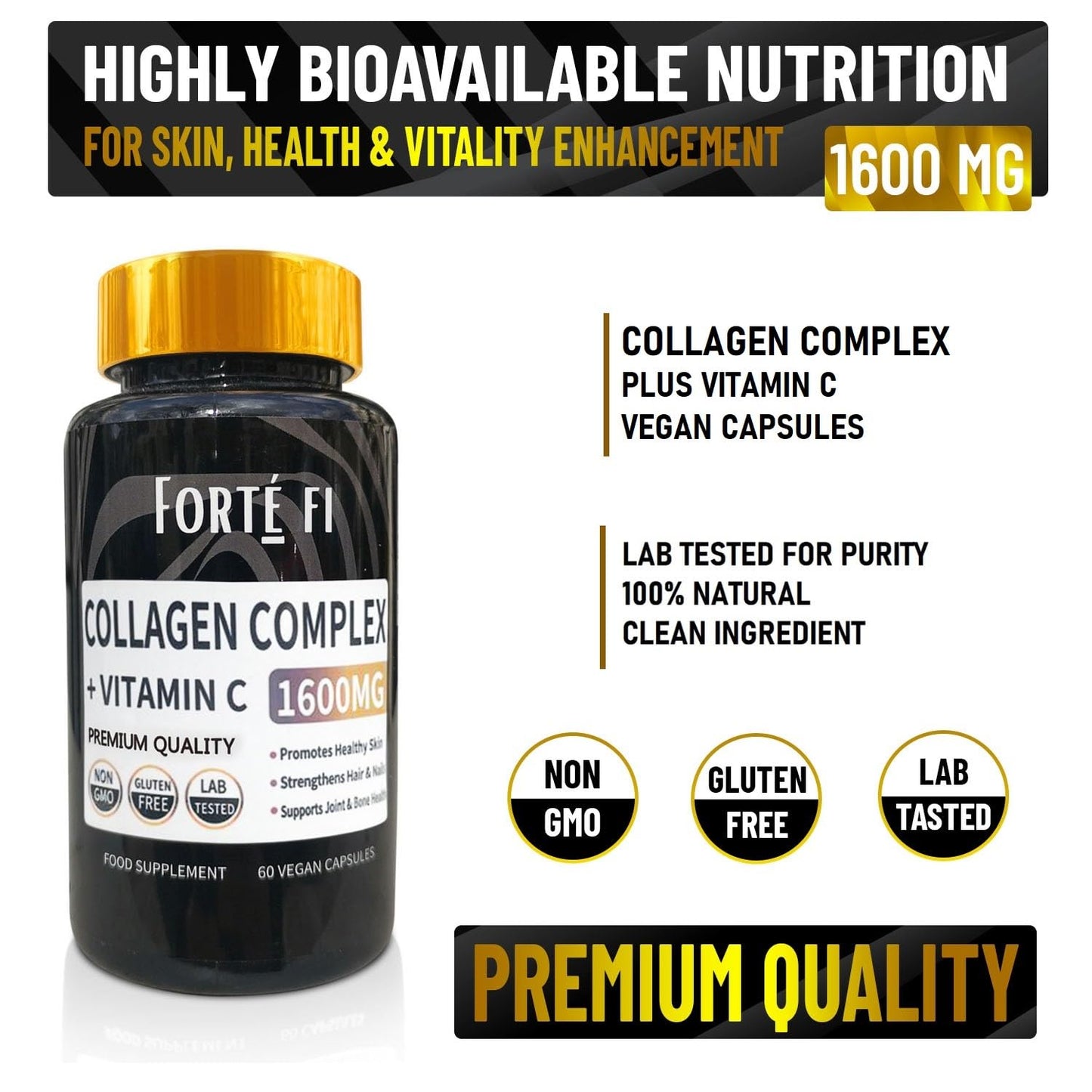 Pure Collagen with Vitamin C - Collagen Supplements for Women & Men - Use with Multivitamin Tablets