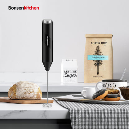 Bonsenkitchen Milk Frother Handheld, Electric Foam Maker with Stainless Steel Whisk