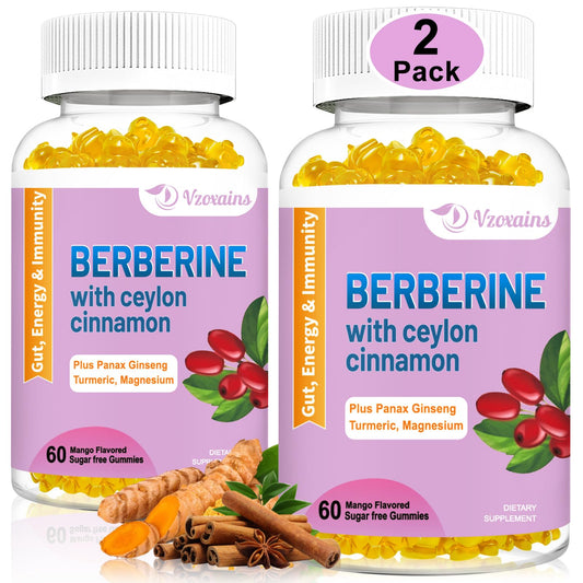 2 Pack Berberine with Ceylon Cinnamon Gummies, 2000mg High Potency Berberine HCI 