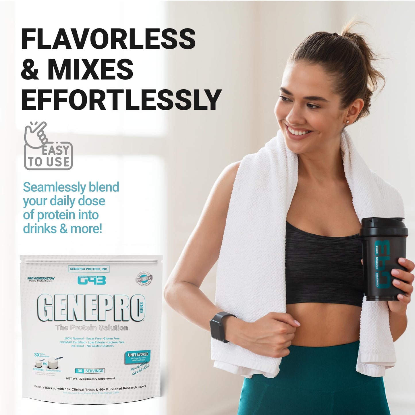 Genepro Unflavored Protein Powder - New Formula - Lactose-Free, Gluten-Free, & Non