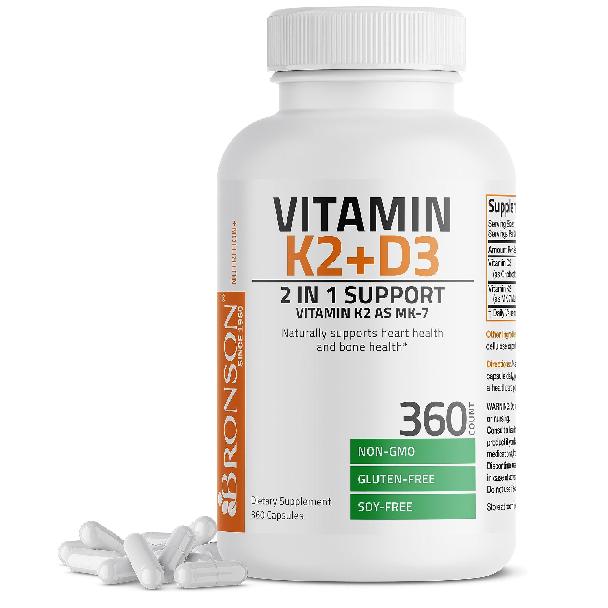 Bronson Vitamin K2 (MK7) with D3 Supplement Non-GMO Formula 5000 IU Vitamin D3 