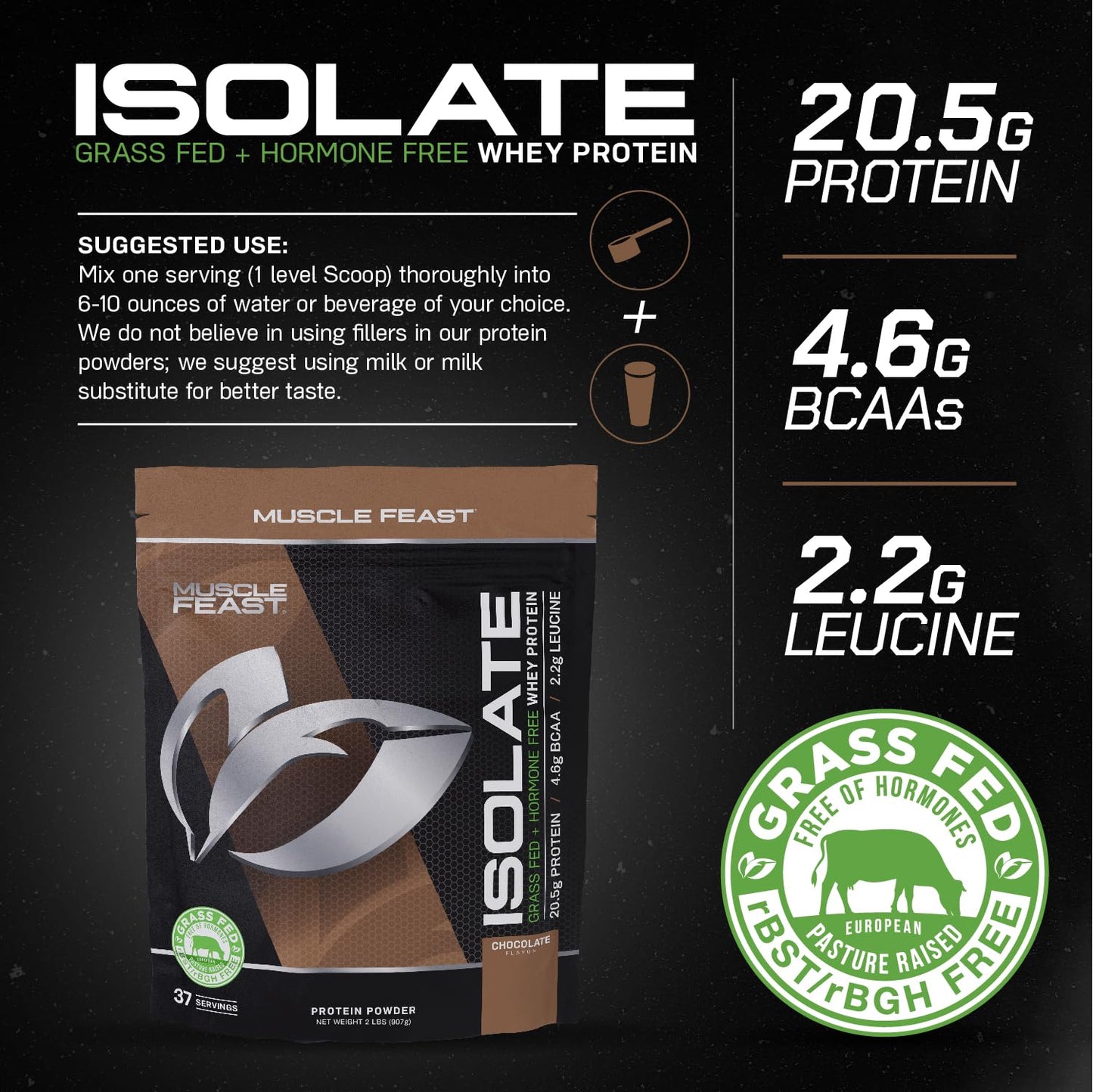 Muscle Feast Grass-Fed Whey Protein Isolate, All Natural Hormone Free Pasture Raised