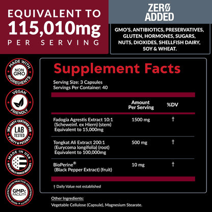 Fadogia Agrestis 15,000mg + Tongkat Ali 100,000mg + BioPerine® [Highest Purity]