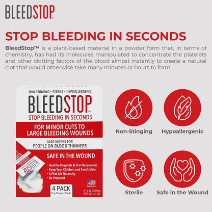 BleedStop™ First Aid Powder for Blood Clotting, Trauma Kit, Blood Thinner