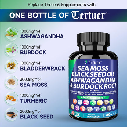 Sea Moss 3000mg Black Seed Oil 2000mg Ashwagandha 1000mg Turmeric 1000mg