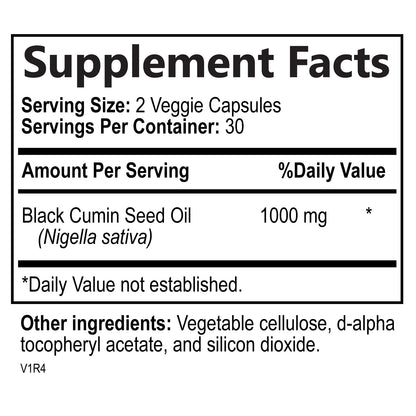 Black Seed Oil Capsules 1000mg - Vegan Cold-Pressed Nigella Sativa Black Seed Oil