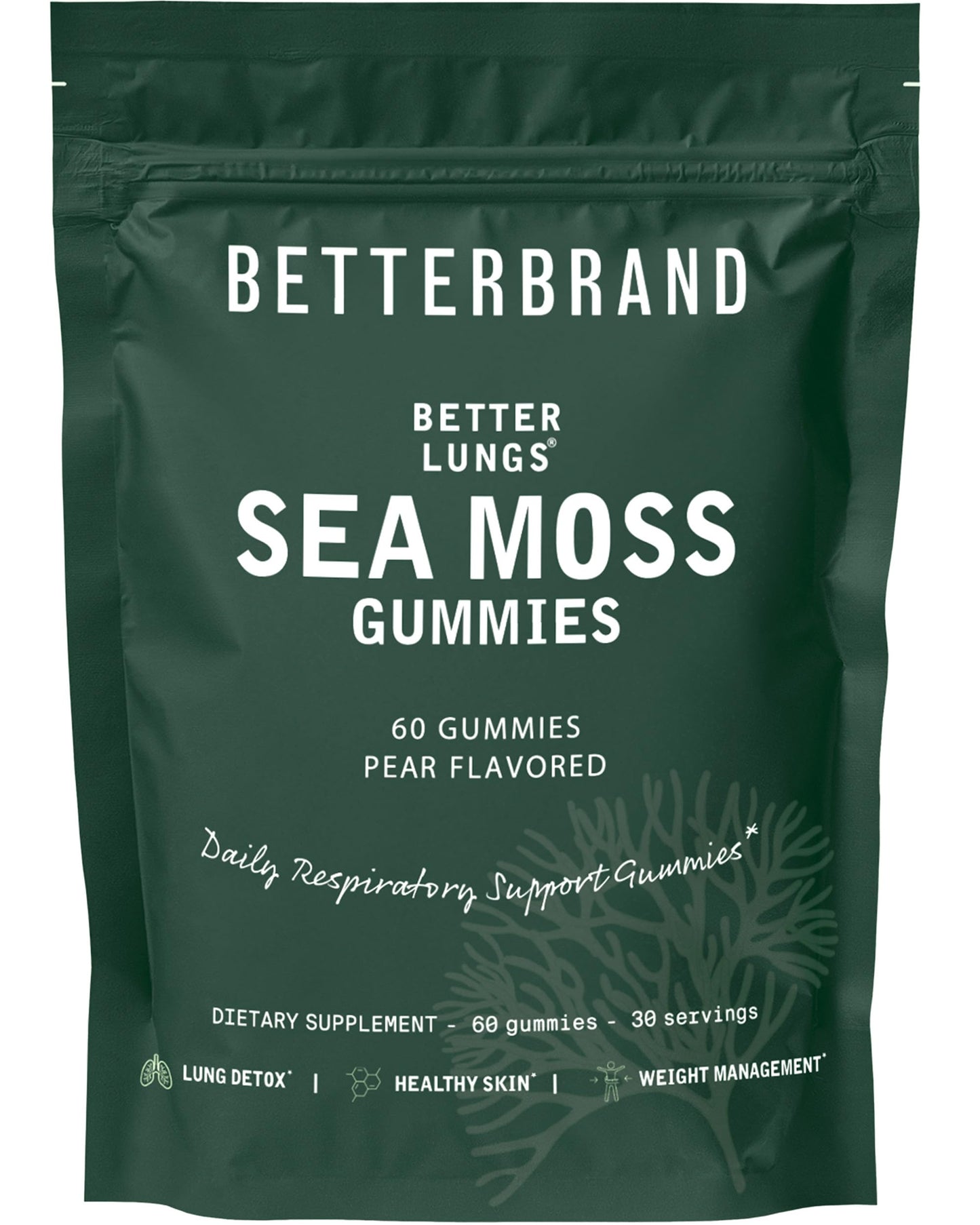 Betterbrand BetterLungs Pear Flavored Sea Moss Gummies - 1600mg Bladderwrack