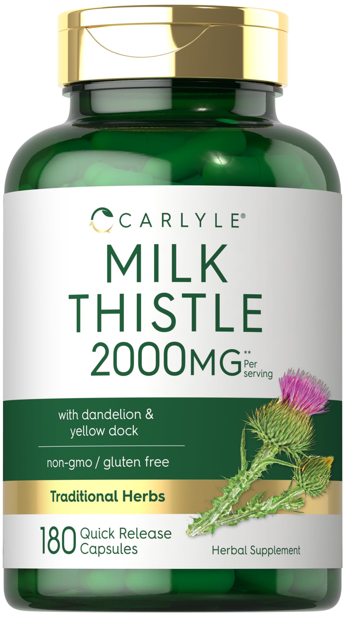 Carlyle Milk Thistle 2000mg | 180 Capsules | with Dandelion & Yellow Dock | Non-GMO