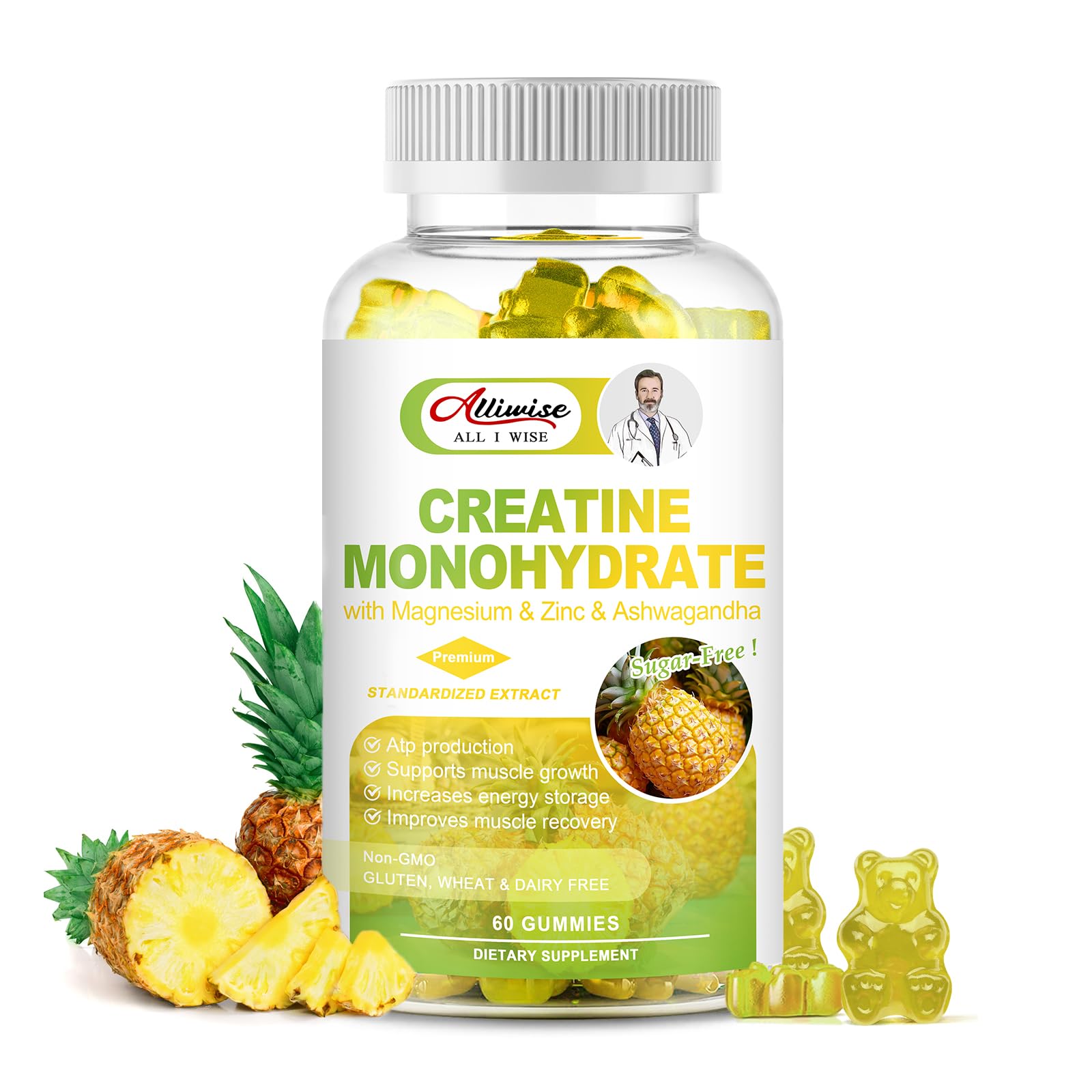 Alliwise Creatine Monohydrate Gummy for Men & Women, Sugar-Free Creatine Monohydra