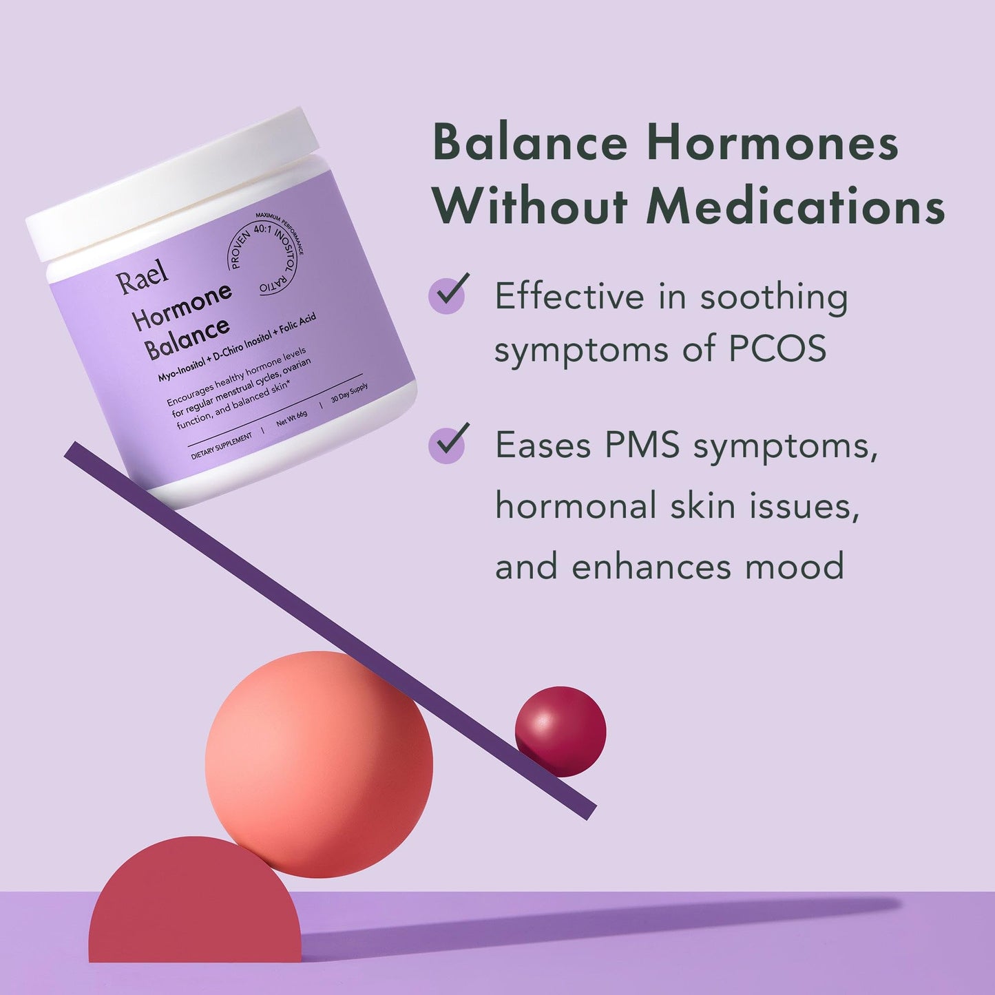 Rael Hormone Balance for Women, Myo Inositol Powder - Myo-Inositol & D-Chiro Inositol