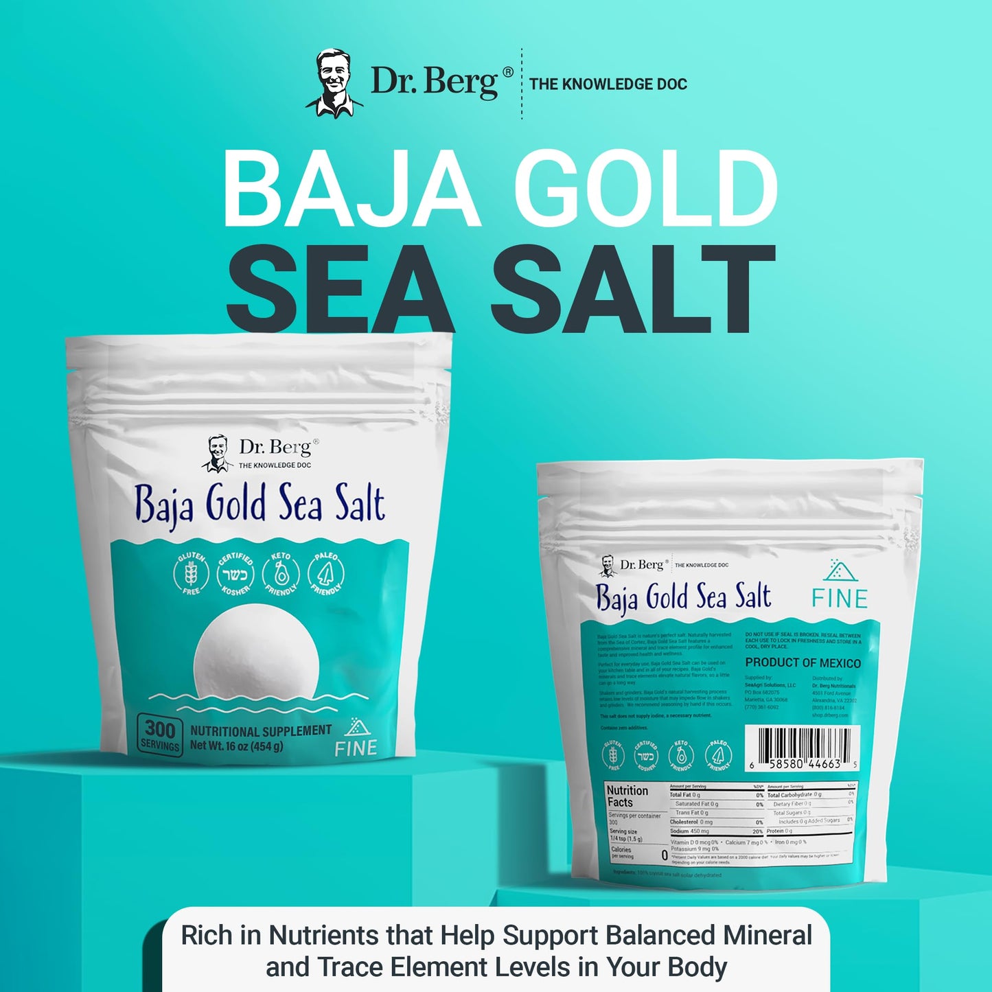 Dr. Berg's Baja Gold Sea Salt Organic - Natures Fine Sea Salt Support For Hydration