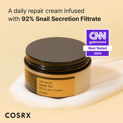 COSRX Snail Mucin 92% Repair Cream, Daily Face Gel Moisturizer for Dry Skin