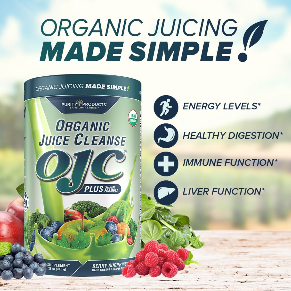 Certified Organic Juice Cleanse OJC Plus Berry Surprise - Purity Products - 30+ Organic