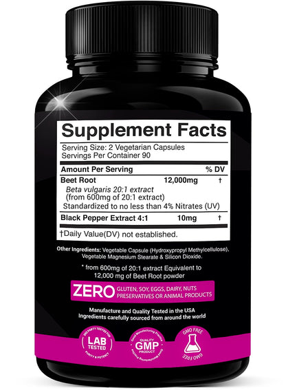 Beet Root Extract Capsules - 12000mg 20x Concentrated Beet Root Capsules Supplement