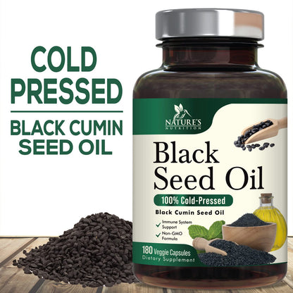 Black Seed Oil Capsules 1000mg - Vegan Cold-Pressed Nigella Sativa Black Seed Oil