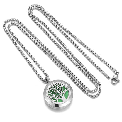 Aromatherapy Essential Oil Diffuser Necklace Tree of Life Cloud Design Stainless Steel Locket