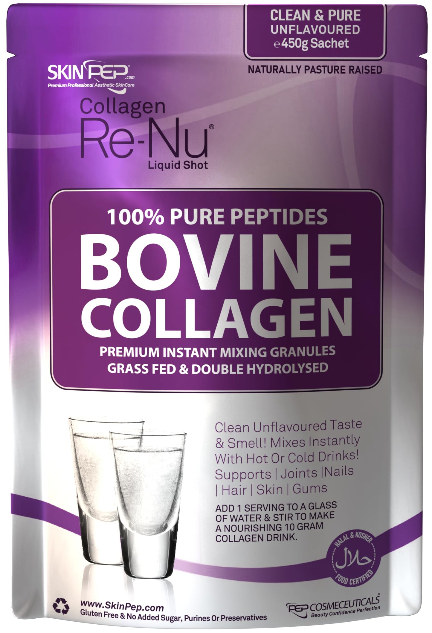 Collagen Powder, Ultra Premium Hydrolysed Bovine Collagen Peptides by SkinPep