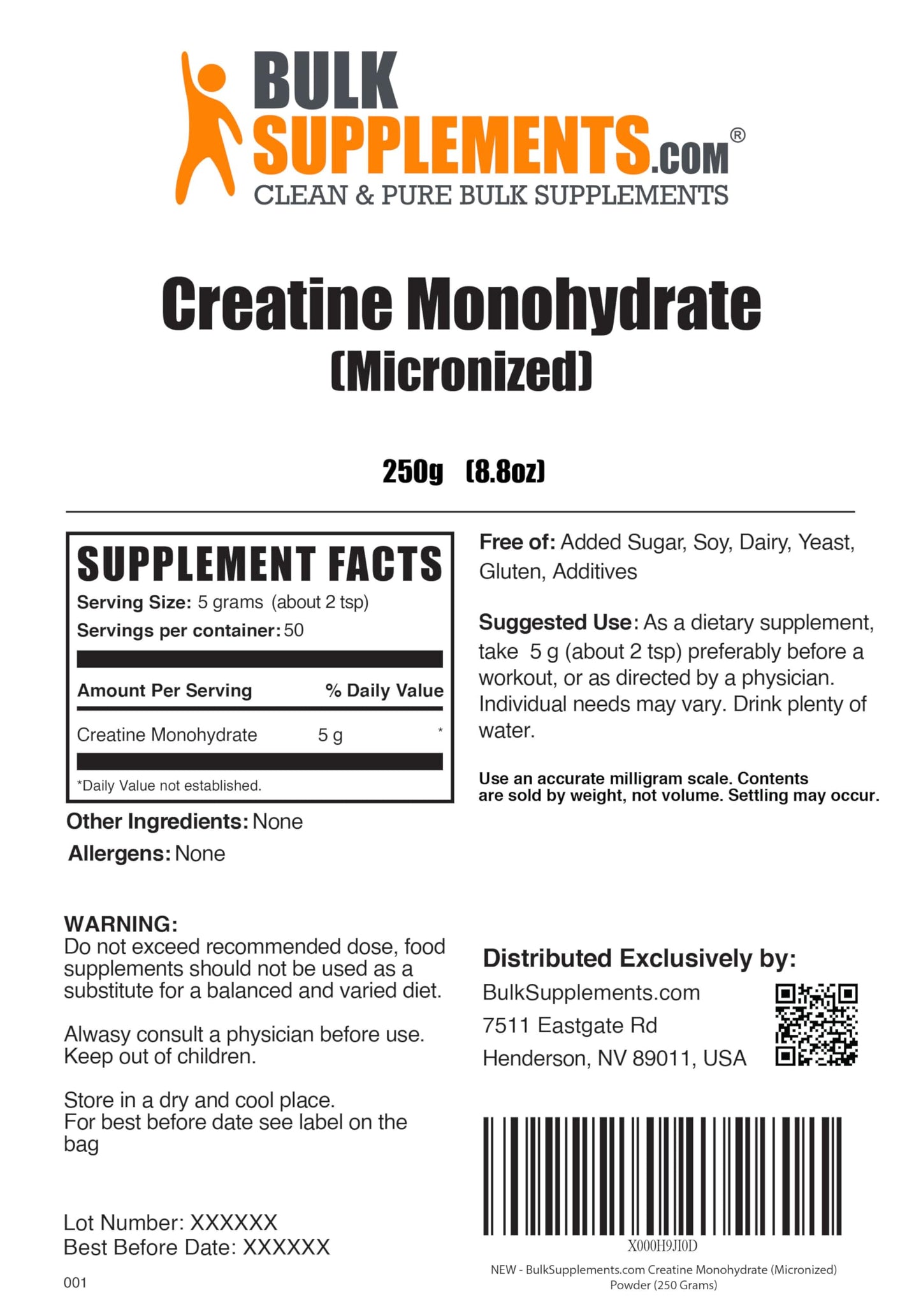 BULKSUPPLEMENTS.COM Creatine Monohydrate Powder - Micronized Creatine