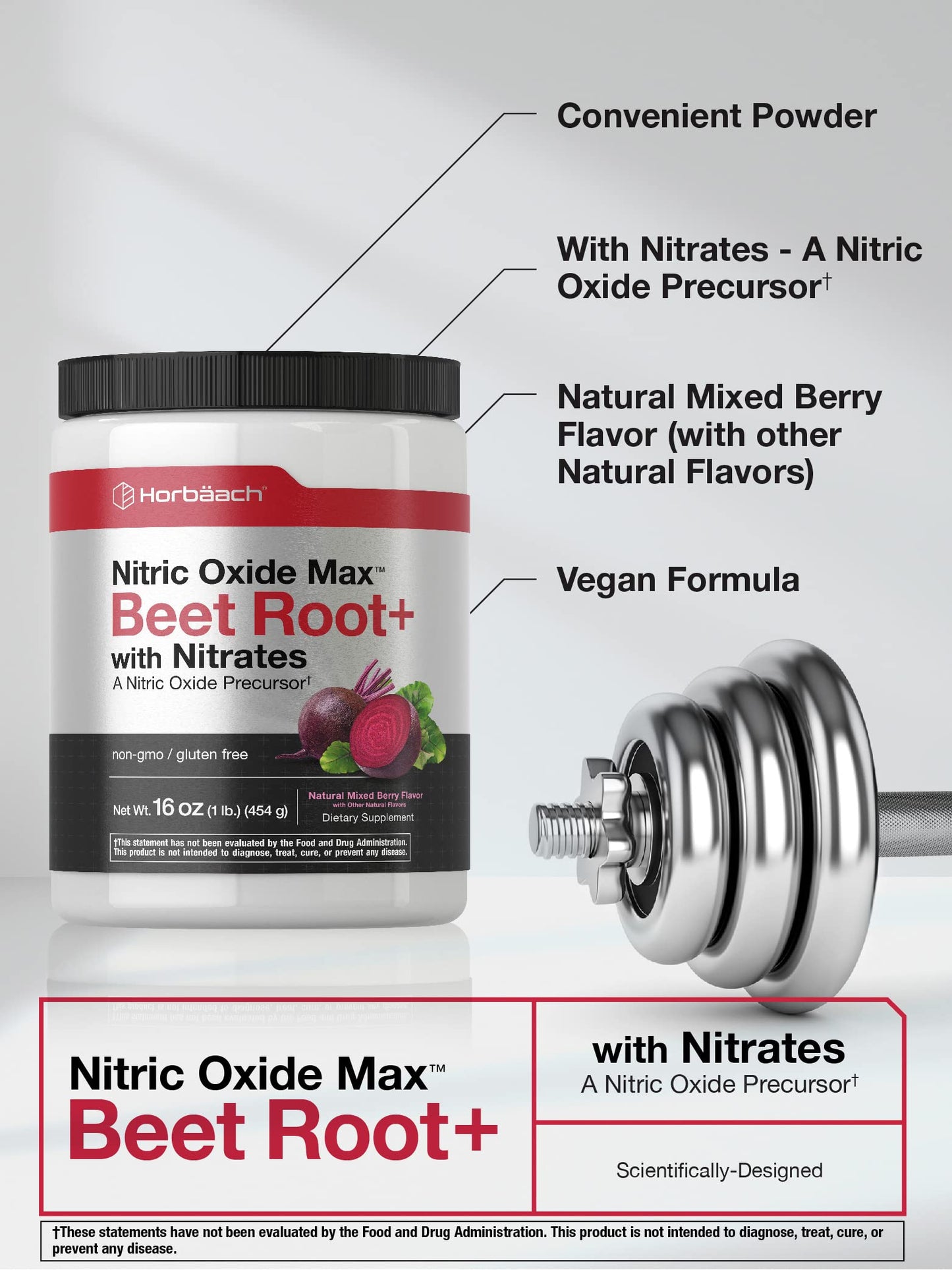 Nitric Oxide Beet Root Powder | 16 oz (454g) | Natural Mixed Berry Flavor | with Nitrates