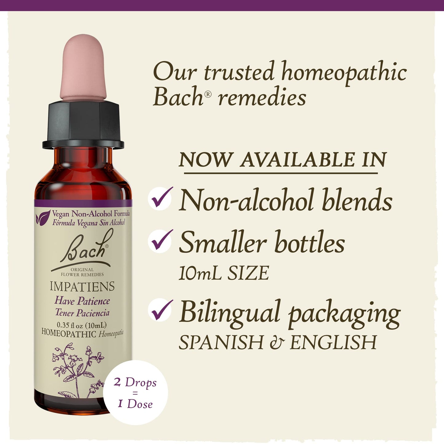 Bach Original Flower Remedies, Impatiens for Patience (Non-Alcohol Formula), Natural Homeopathic