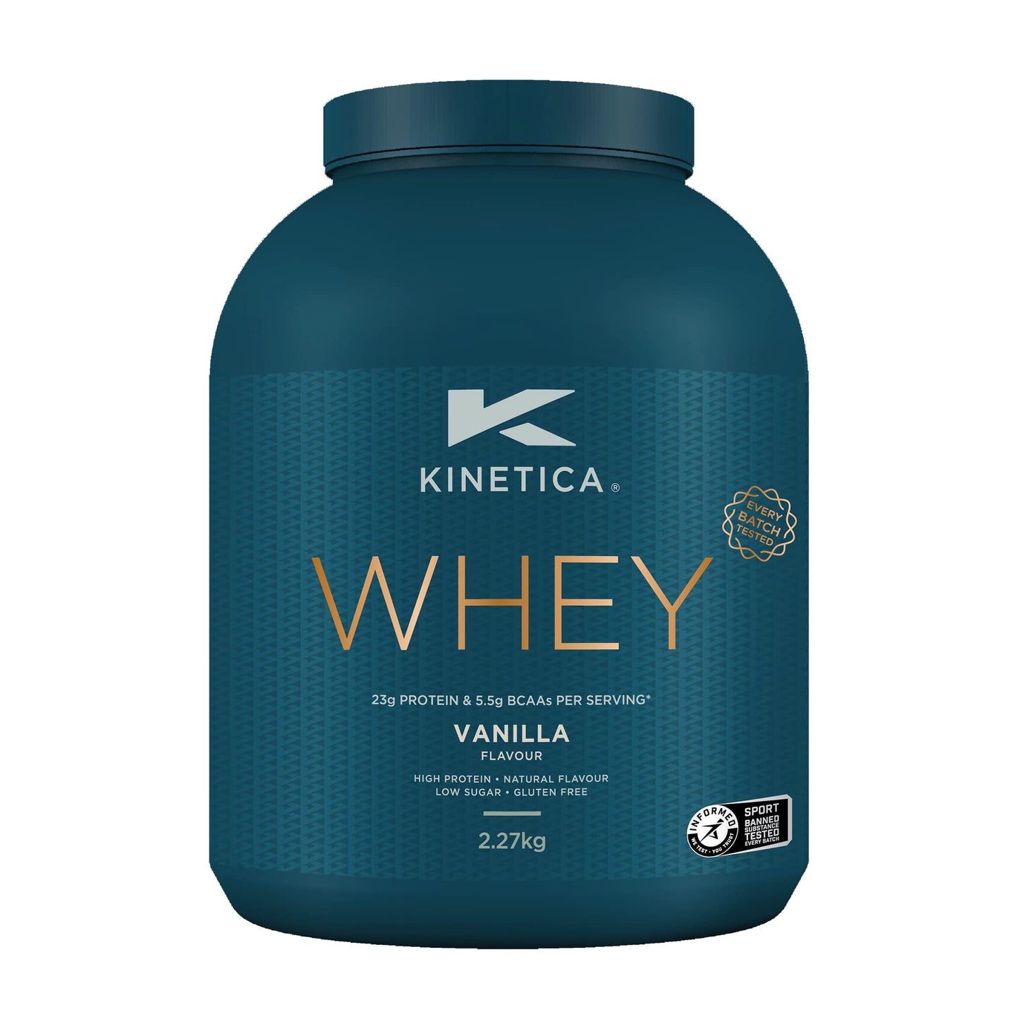 Kinetica Vanilla Whey Protein Powder | 2.27kg | 23g Protein per Serving | 76 Servings 