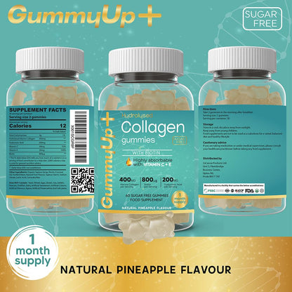 Hydrolysed Collagen Gummies with Biotin, 60 Sugar Free Natural Pineapple Flavoured Gummies