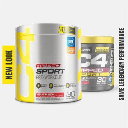 C4 Ripped Sport Pre Workout Powder Fruit Punch - NSF Certified for Sport + Sugar Free