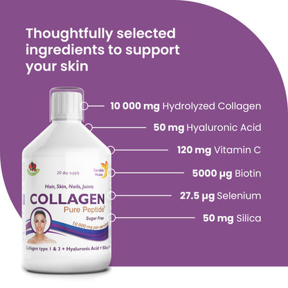 Swedish Nutra Liquid Bovine Collagen - Pack of 500ml, 20 Day Supply | Sugar Free Berry Flavour