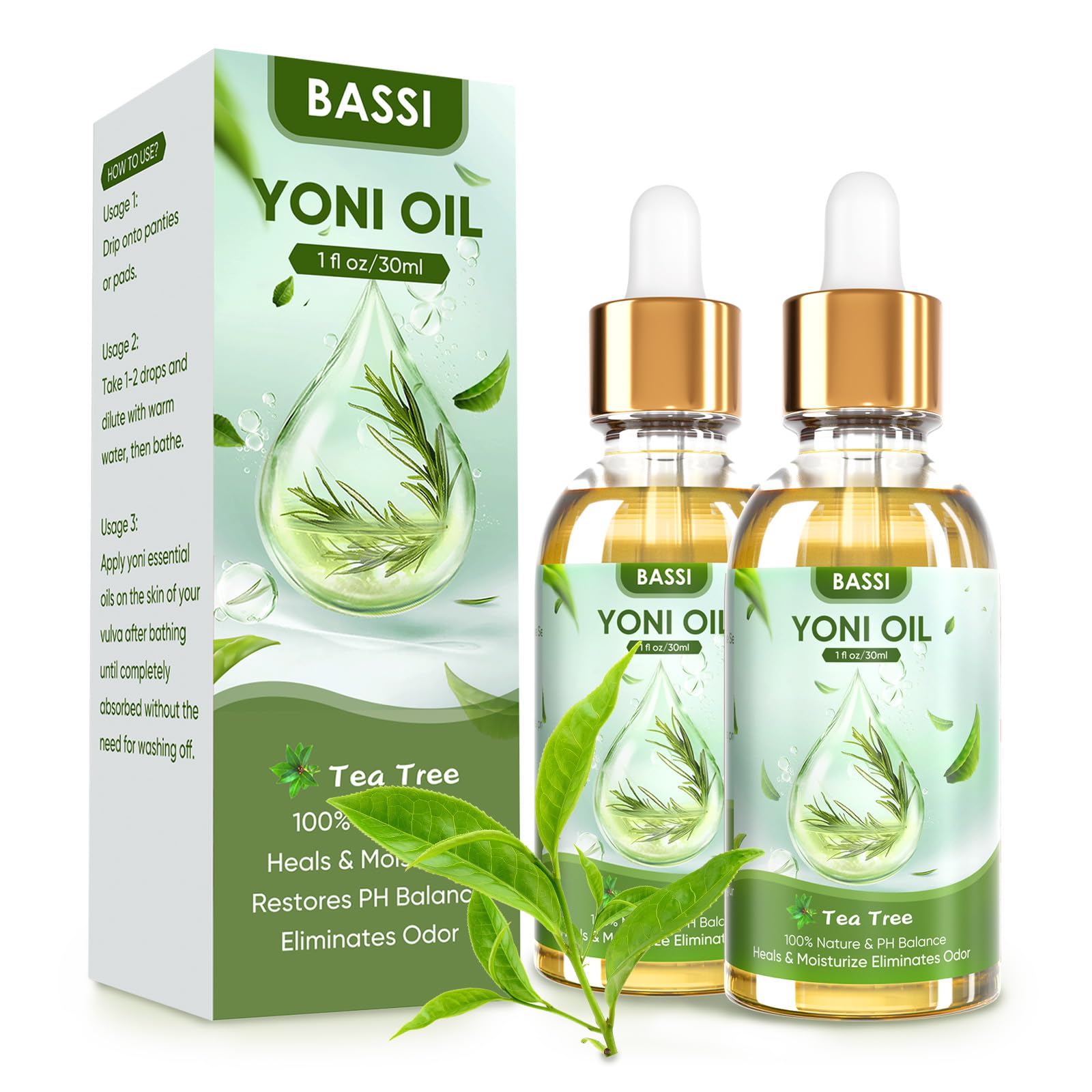 BASSI 2PCS Yoni Oil Organic Feminine Oil Vaginal Moisturizer For Wetness - Ph Balance for Women 