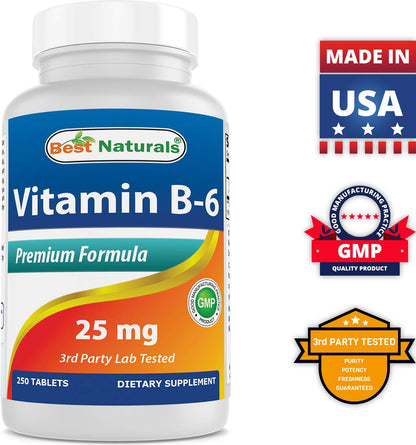 Best Naturals Vitamin B6 25mg 250 Tablets (250 Count (Pack of 2))