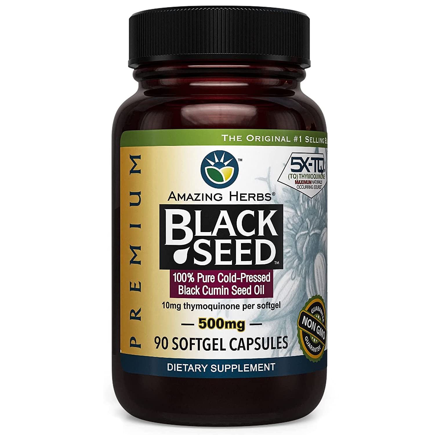 Amazing Herbs Premium Black Seed Oil Capsules - Cold Pressed Nigella Sativa Aids