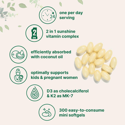 Micro Ingredients Vitamin D3 1,000 iu Plus K2 (MK-7) 25 mcg, 300 Virgin Coconut Oil