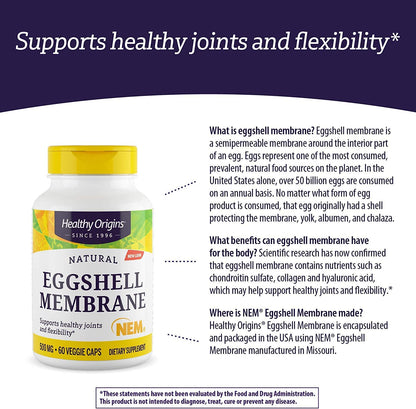 Healthy Origins Eggshell Membrane (NEM), 500 mg - Natural Collagen and Joint Support