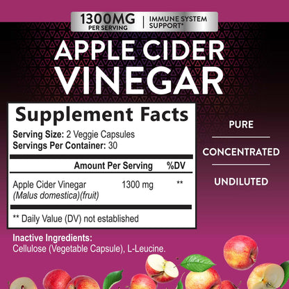 Apple Cider Vinegar Capsules for Detox and Cleanse, Digestion and Immune Support