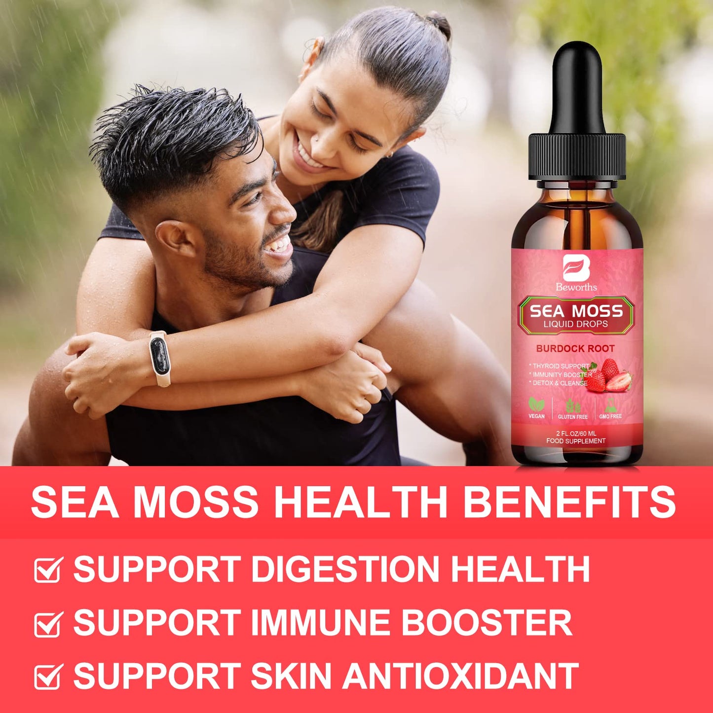 B BEWORTHS Sea Moss Liquid Drops - Organic Irish Sea Moss Gel with Burdock Root