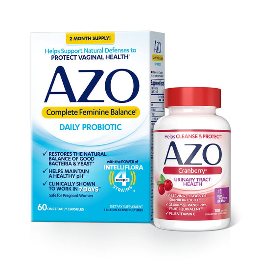 AZO Complete Feminine Balance Daily Probiotics for Women (60 Count) + Cranberry Softgels