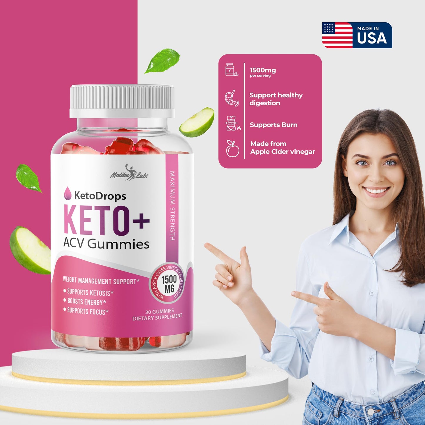 Keto Drops ACV Gummies Weight Loss - 1500mg Once a Day, Strong Time Released