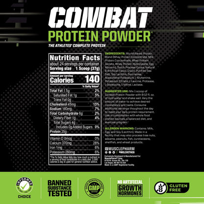 Muscle Pharm Combat Protein Powder, Fuels Muscles for Productive Workouts, 5 Protein