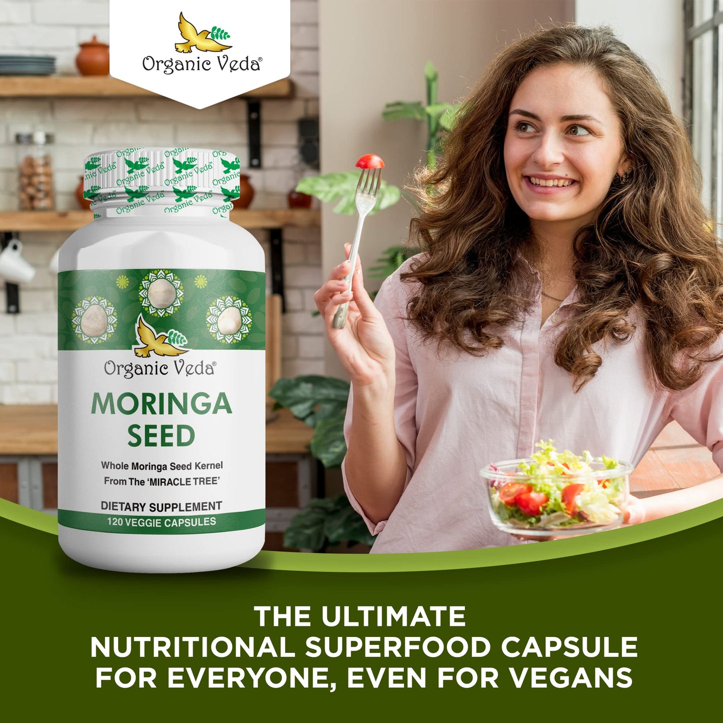 Organic Veda Moringa Seed Capsules - Pure Organic Moringa Capsules Seed Powder