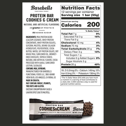 Barebells Protein Bars Cookies & Cream - 12 Count, 1.9oz Bars - Protein Snacks with 20g