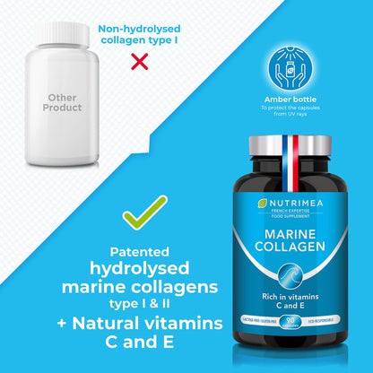 Pure Marine Collagen (900mg) - Enriched with Vitamins C and E – Patented Premium Type I & II Hydrolysed Collagen