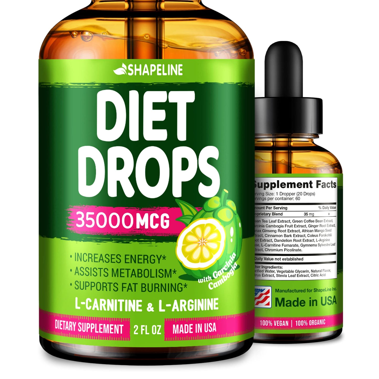 SHAPELINE Weight Loss Drops - Diet Drops 1 Fl Oz & 2 Fl Oz - Made in The USA - Appetite