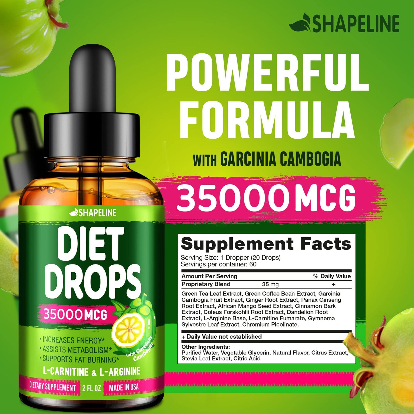 SHAPELINE Weight Loss Drops - Diet Drops 1 Fl Oz & 2 Fl Oz - Made in The USA - Appetite