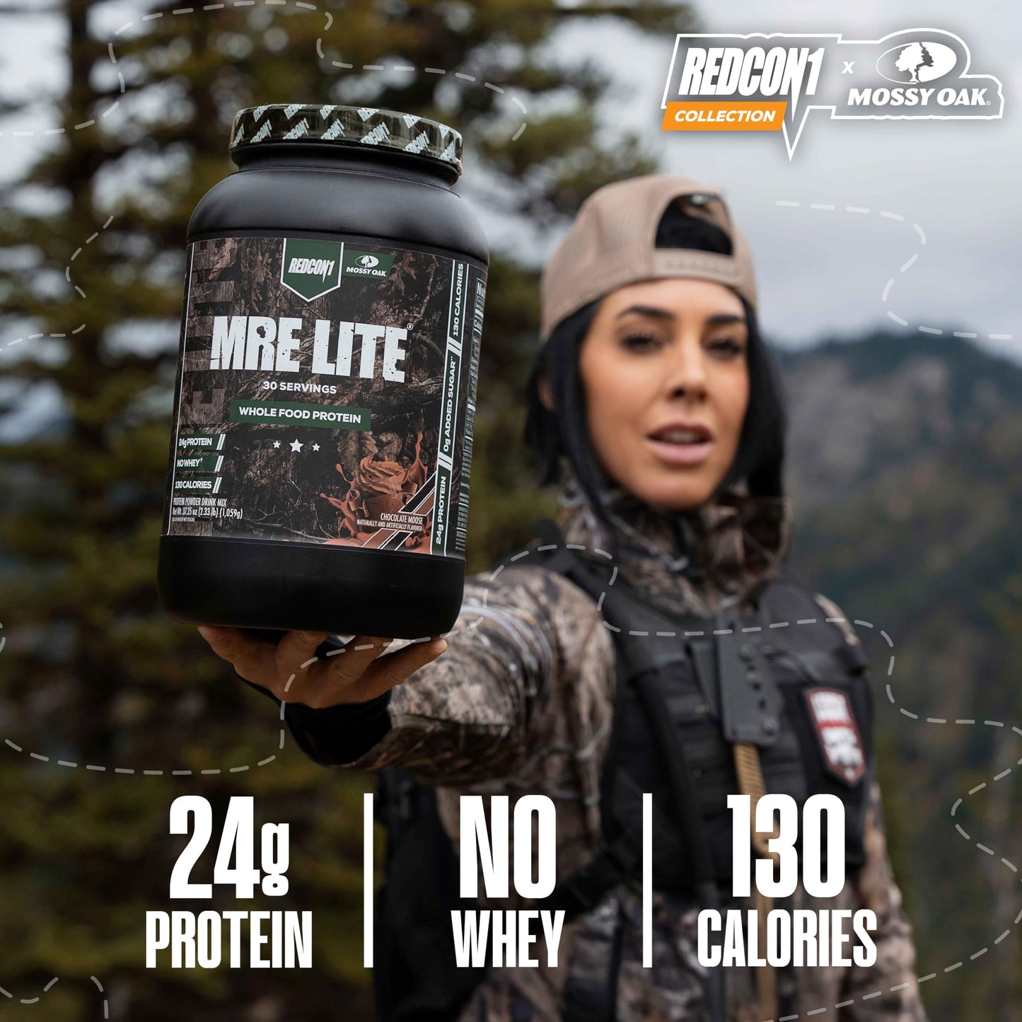 REDCON1 x Mossy Oak MRE Lite Whole Food Protein Powder, Chocolate Moose - Low Carb