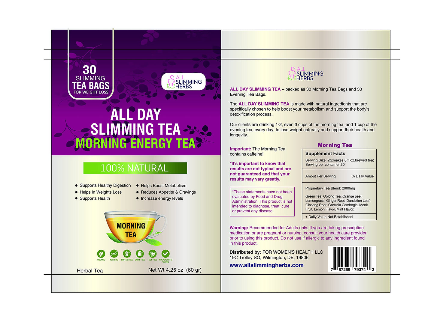 ALL SLIMMING HERBS All Day Slimming Tea For Weight Loss - All Natural 30 Days Detox