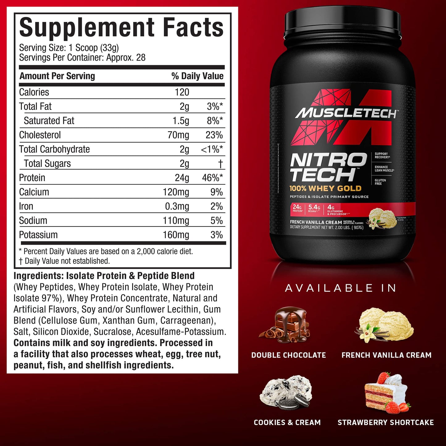 Whey Protein Powder | MuscleTech Nitro-Tech Whey Gold Protein Powder