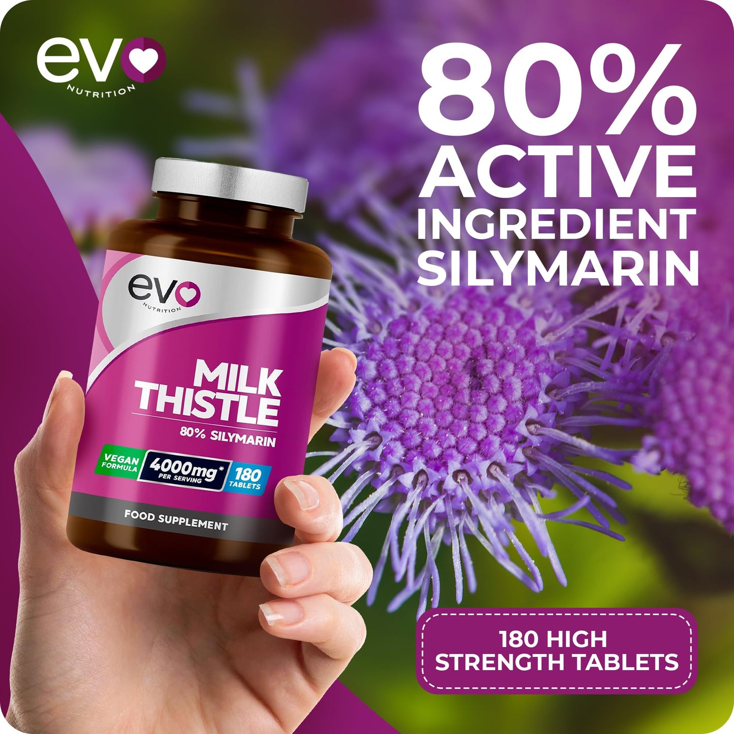 Milk Thistle Tablets 4000mg | 80% Silymarin | 180 Tablets | High Strength Vegan Supple