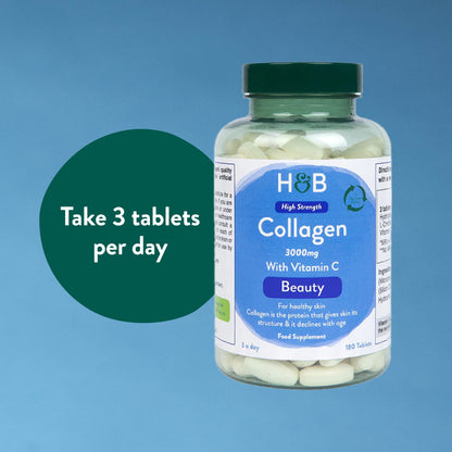 Holland & Barrett Bovine Collagen Tablet 3000mg - Type I Collagen Peptides - Hydrolysed Collagen with Vitamin C - Hair, Skin & Nails